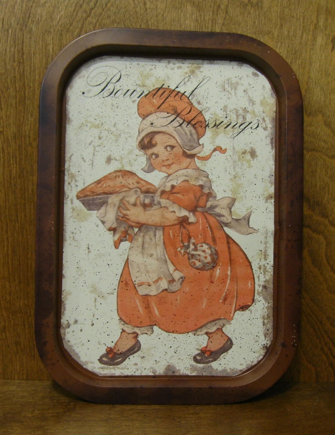 Vintage Retro Food Safe Thanksgiving/Holiday Tin Serving Tray w/Girl