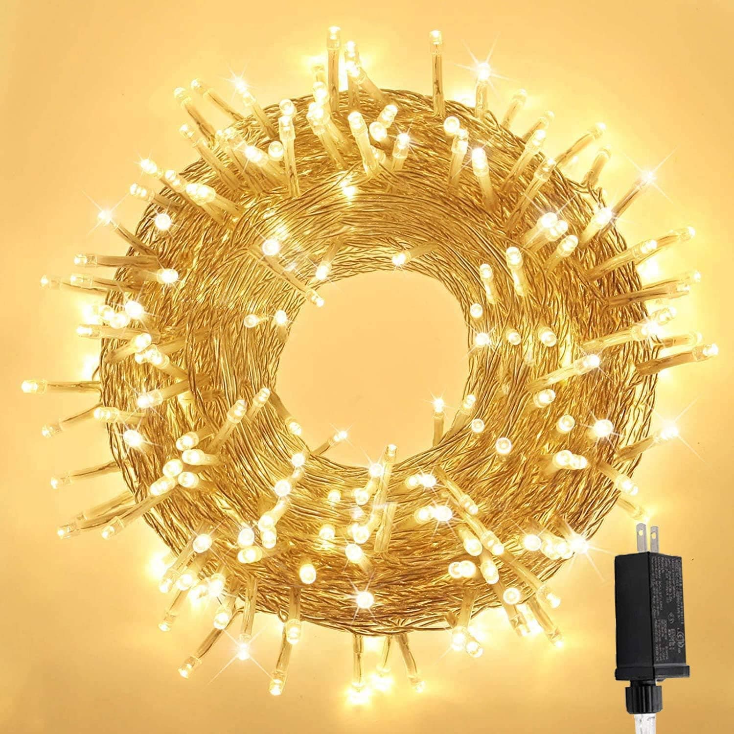 OZS 82FT 200LED Extendible Warm White String Lights Indoor Outdoor, Clear Wire Warm White Christmas Lights with 8 Modes, Plug in Fairy Tree Lights for Garden Patio Bedroom X'Mas Decoration