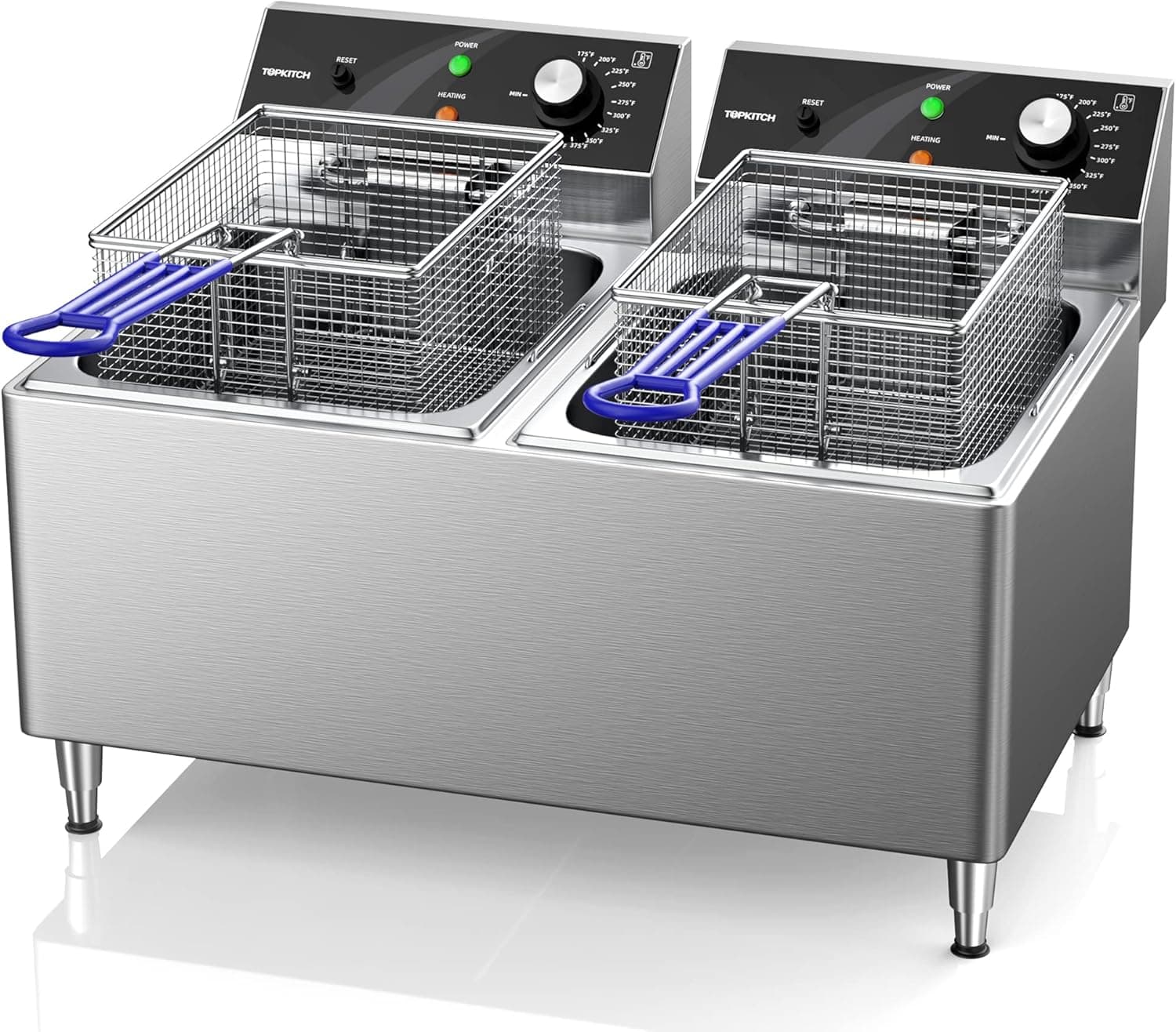 TOPKITCH Deep fryer Commercial Deep Fryer 12L x 2 Dual Tank Electric Deep Fryers with Basket Electric Countertop Fryer for Restaurant with 2 Frying Baskets and Lids, 3300W x 2, 240V, 6-15 Phase Plugs