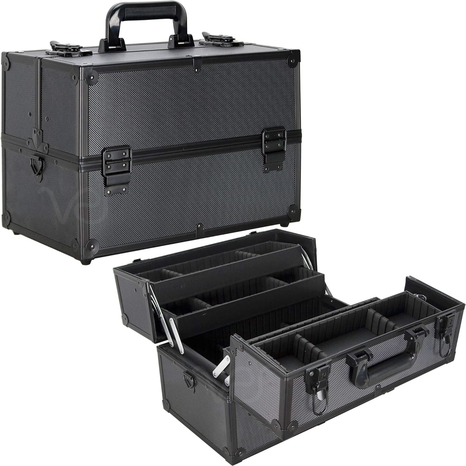 Ver Beauty 4-tiers extendable trays professional cosmetic makeup train case organizer travel dividers - vp005, Black Dot (VP005-72)