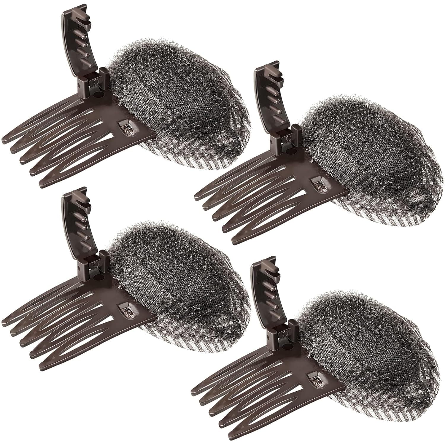4 Pieces Puff Hair Head Cushion Invisible Fluffy Hair Pad Sponge Clip Front Hair Base Comb Bun Bump Up Volume Hair Base Invisible Fluffy Styling Insert Increase Hair Pad for Women Girls (Brown)