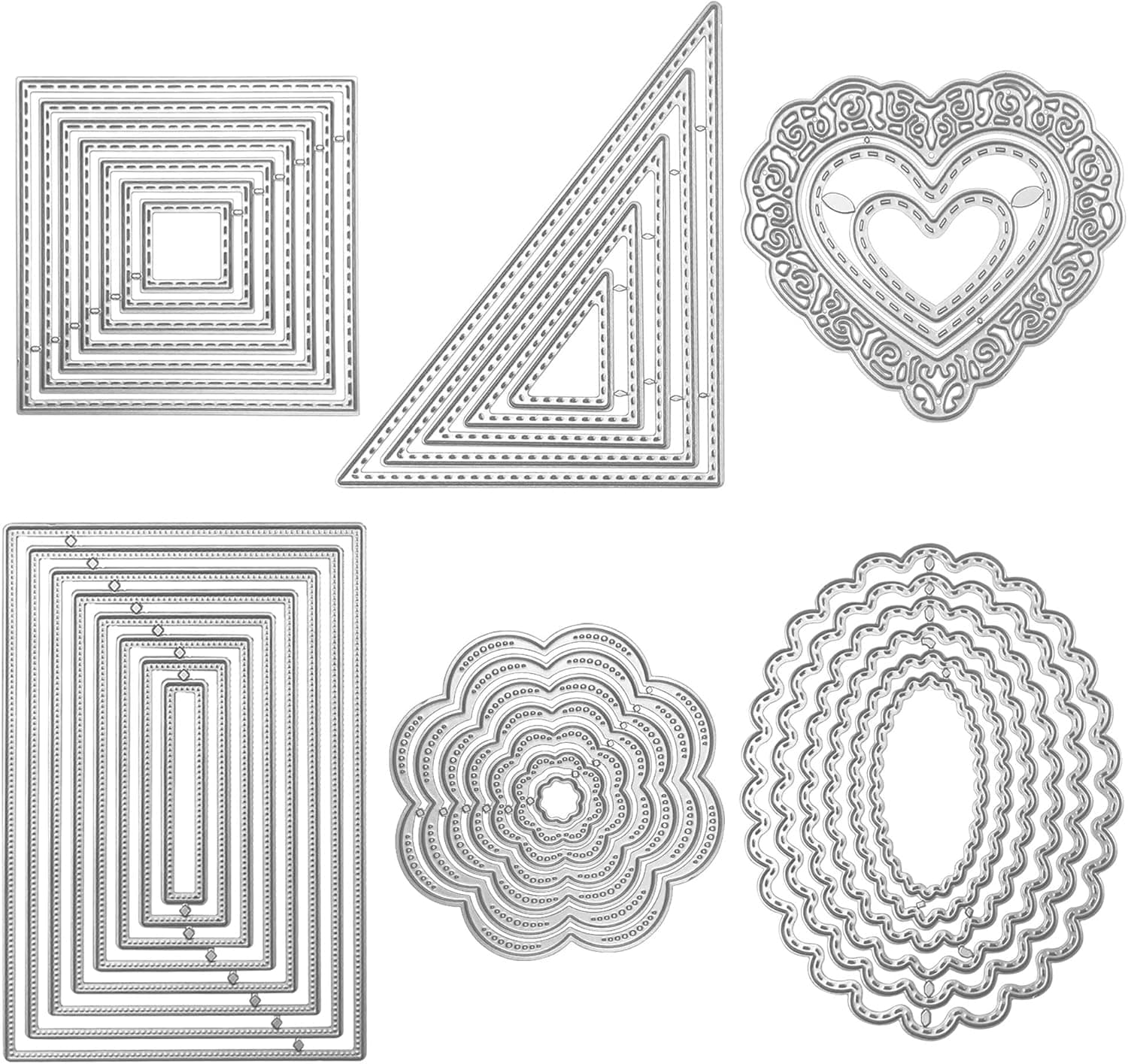 Die Cuts Cutting Dies Metal Square Rectangle Oval Flower Heart Triangle Embossing Stencils Template Mould for Card Scrapbooking and DIY Crafts 6 Set 36 PCS