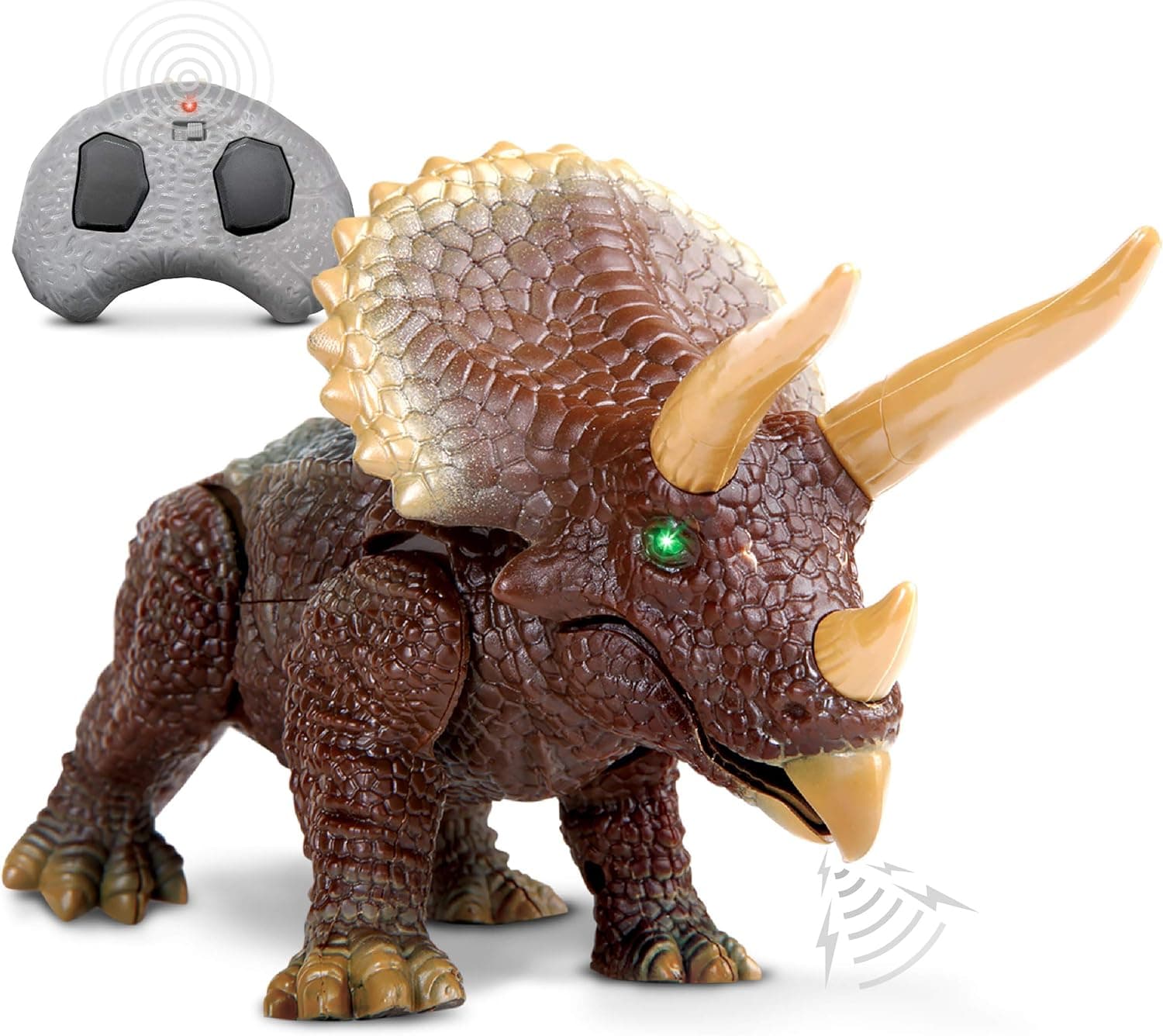 Discovery Kids RC Triceratops, LED Infrared Remote Control Dinosaur, Built-in Speakers W/Digital Sound Effects, 8.75" Long, Includes Glowing Eyes, Life-Like Motion, A Great Toy for Girls/Boy, Orange