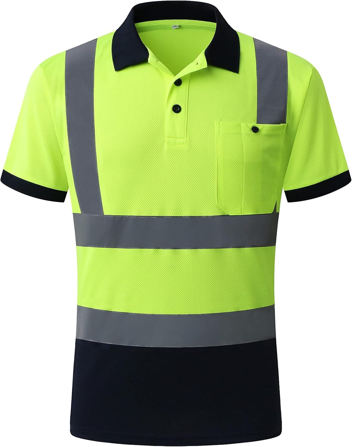 JKSafety Hi-Vis Safety Polo Shirt, High Visibility Construction Work Shirt with Relective Strips, Neon Yellow-Blue, Meet ANSI Class 2 Standards (66Yellow-Blue, XL)