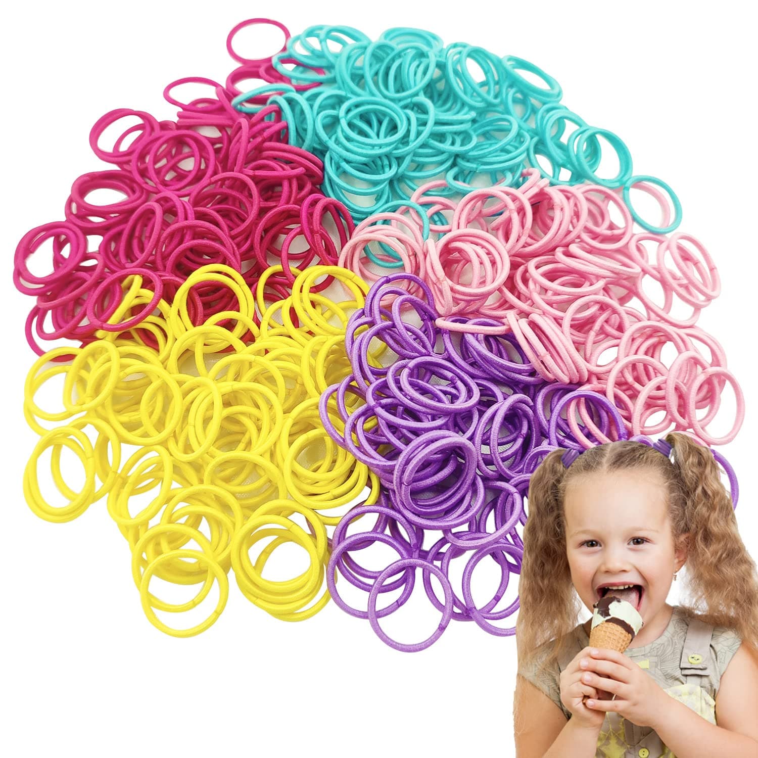 SHUSAY 400 Pcs Hair Ties for Toddler Girls, Baby Hair Ties for Girls, Rubber Bands for Hair, Mix Colors Girl's Elastic Hair Ties Ponytail Holders for Baby Girls Infants ​(Multicolor-5), 1.0 Count