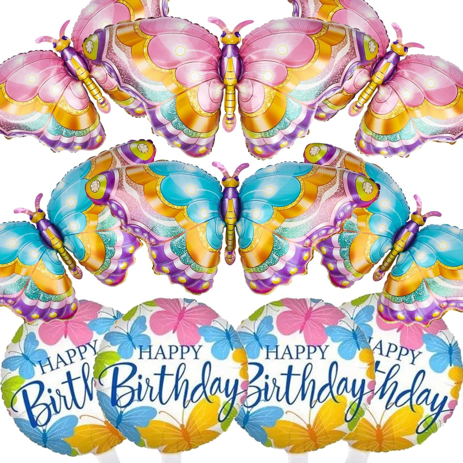 10 PCs Butterfly Foil Balloons, Large Butterfly Fairy Balloon, Butterfly Theme Party Supplies for Women Girls Kids Birthday Decorations (10pcs foil butterfly balloons-blue)