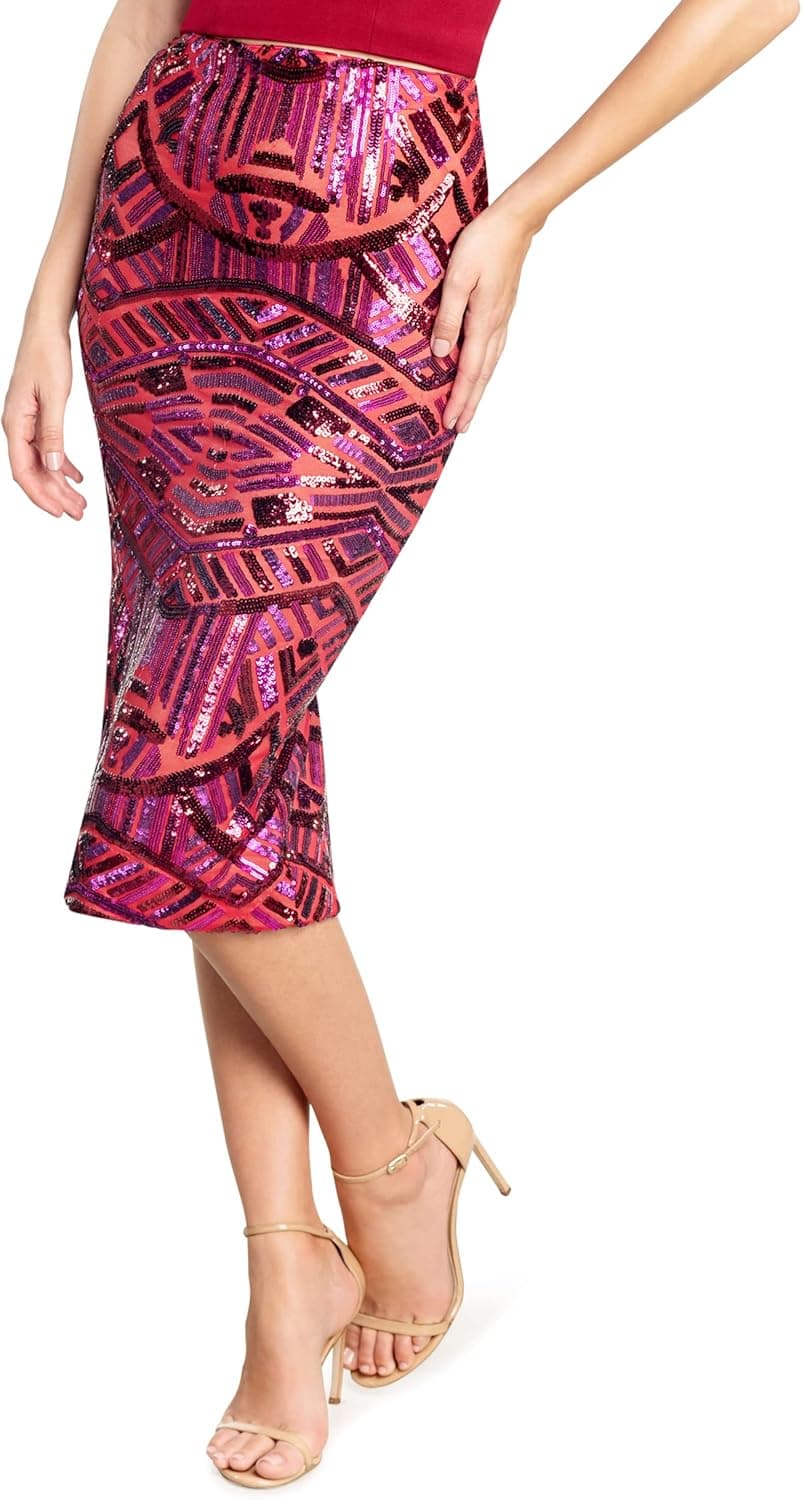 Dress the Population Women's Nola Sequin Placement Midi Skirt