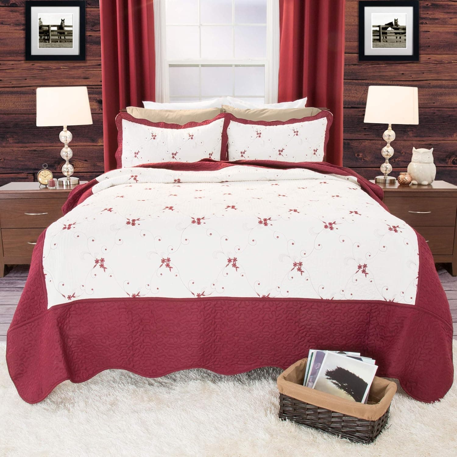 Lavish Home Chloe Embroidered 3-Piece Quilt Set, Full/Queen