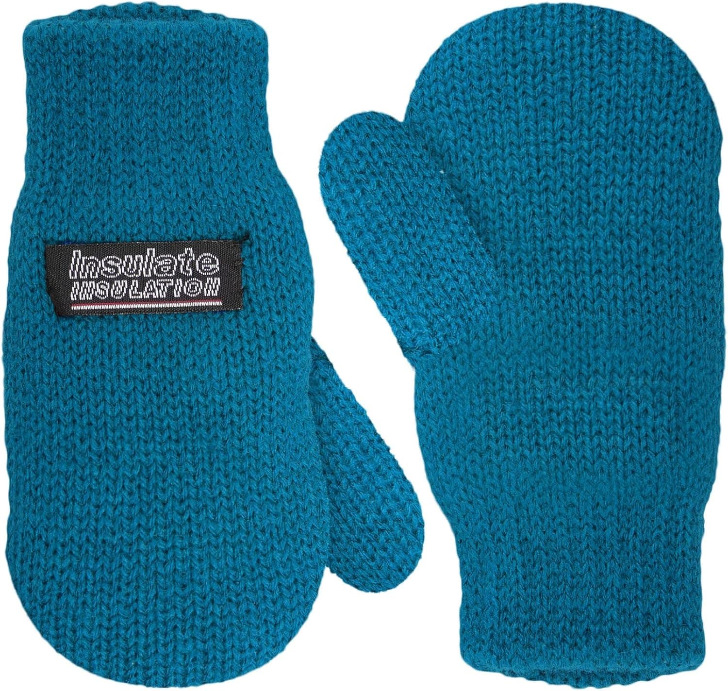 SANREMO Unisex Kids Toddler Knitted Fleece Lined Warm Winter Mittens