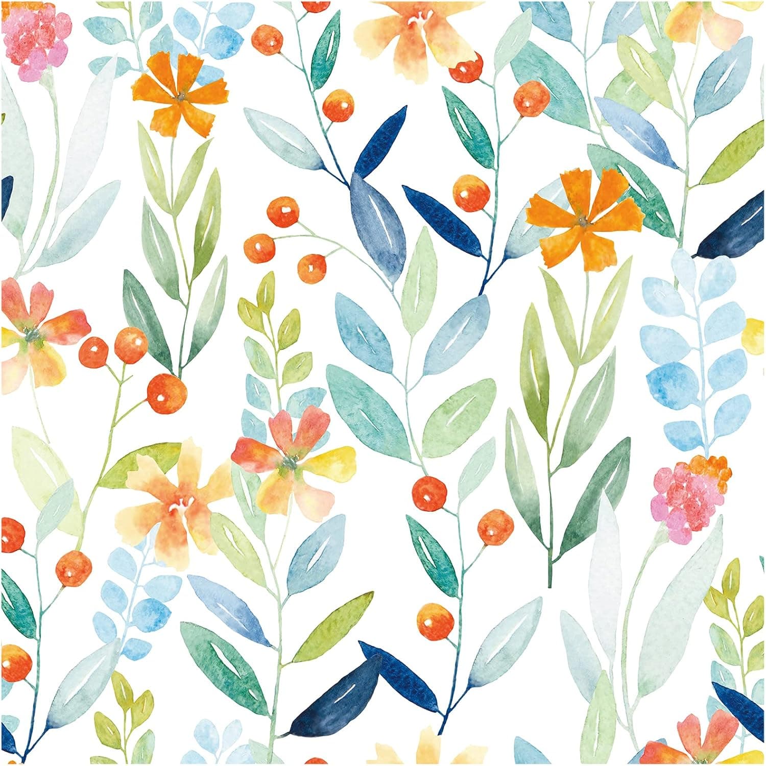 HAOKHOME 93092 Peel and Stick Wallpaper Floral White/Green/Orange Removable Bedroom Nursery Wall Decorations 17.7in x 118in
