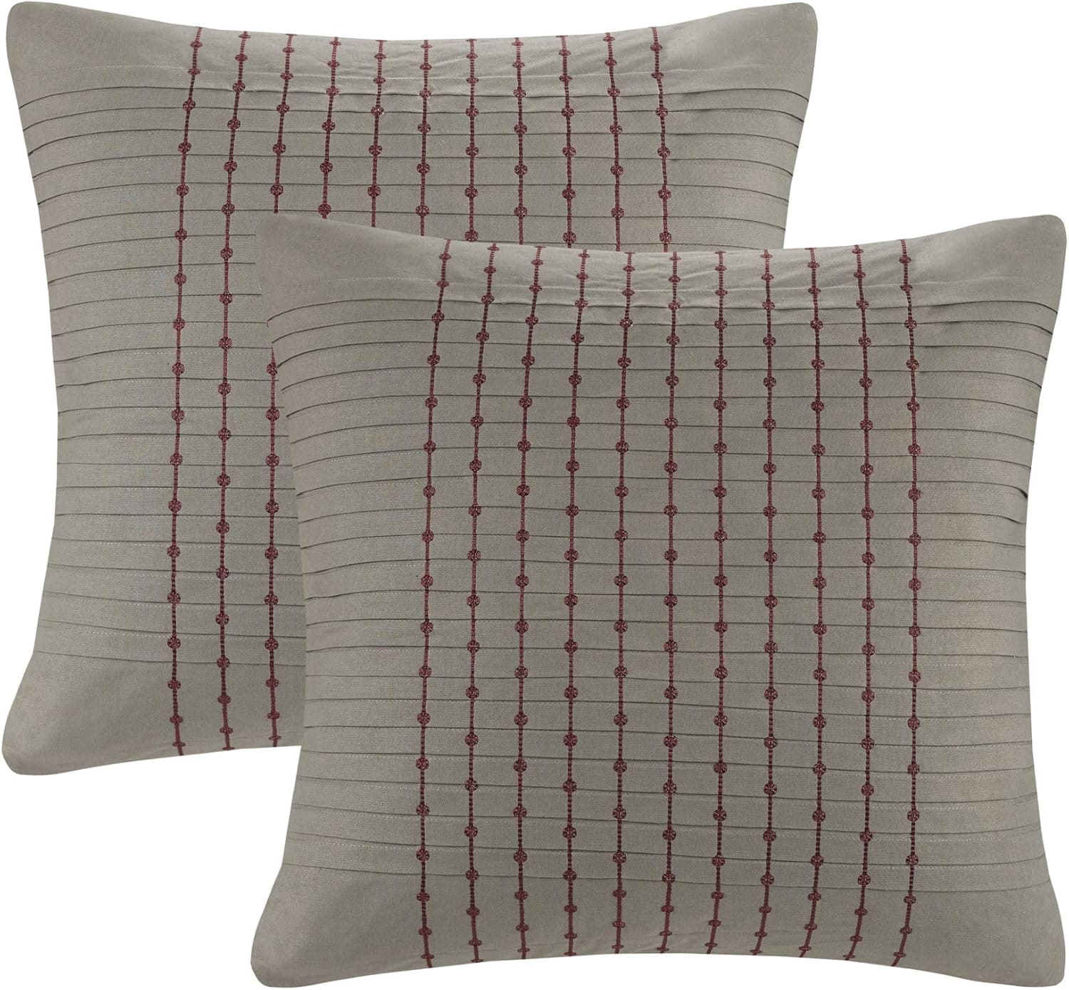 N Natori Cherry Blossom Single Quilted Euro Sham - Super Soft Machine Washable European Square Decorative Pillow Cover, Hidden Zipper Closure (Cushion NOT Included), 26"x26", Embroidery Grey