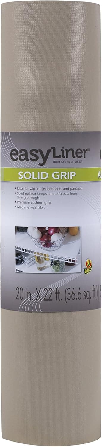 Duck Non-Adhesive Shelf Liner Solid Grip EasyLiner, 20-inch x 22 Feet, Taupe, 36 Sq Ft
