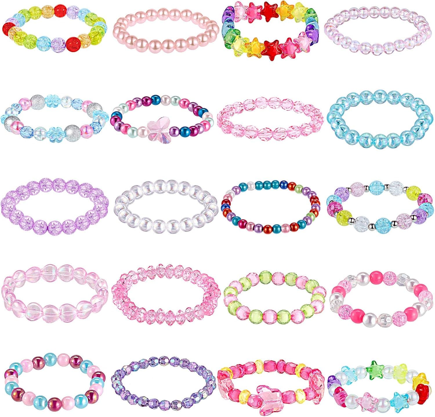 Hicarer 20 Pieces Girl Beaded Bracelets Cute Rainbow Bead Bracelets Colorful Bracelets Princess Bracelets Stretchy Bead Bracelets for Prince Birthday Present (Elegant Style)