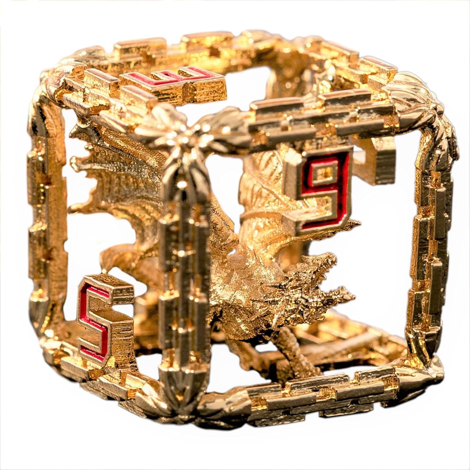 Metal DND Dice Set - Imprisoned Dragon Core Metal Dice Set D&D for Role Playing Games (RPG) - Beautiful Hollow Polyhedral DND Metal Dice - D&D Dice Set, Dungeons and Dragons Dice Set (Gold)