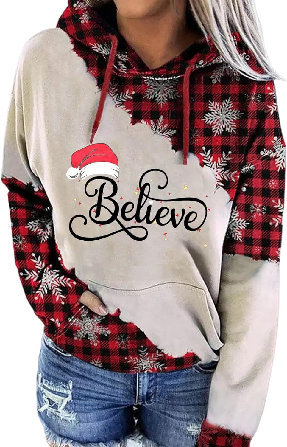 Believe Sweatshirt Women Christmas Funny Graphic Lightweight Blouse Xmas Hat Holiday Cute Tee Tops