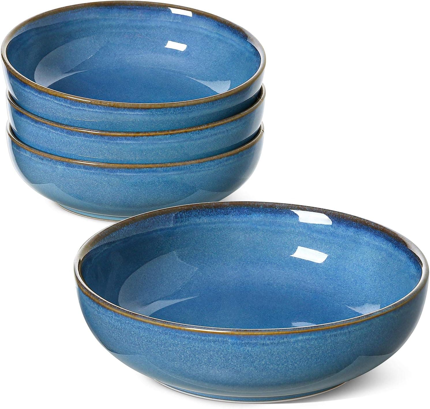 LE TAUCI Pasta Bowls 45 Ounce, Ceramic Salad Bowl, Large Serving Bowl Set - Set of 4, Ceylon Blue