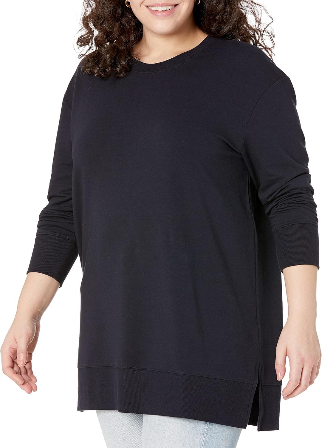 Daily Ritual Women's Long-Sleeve Side-Vent Crewneck Tunic