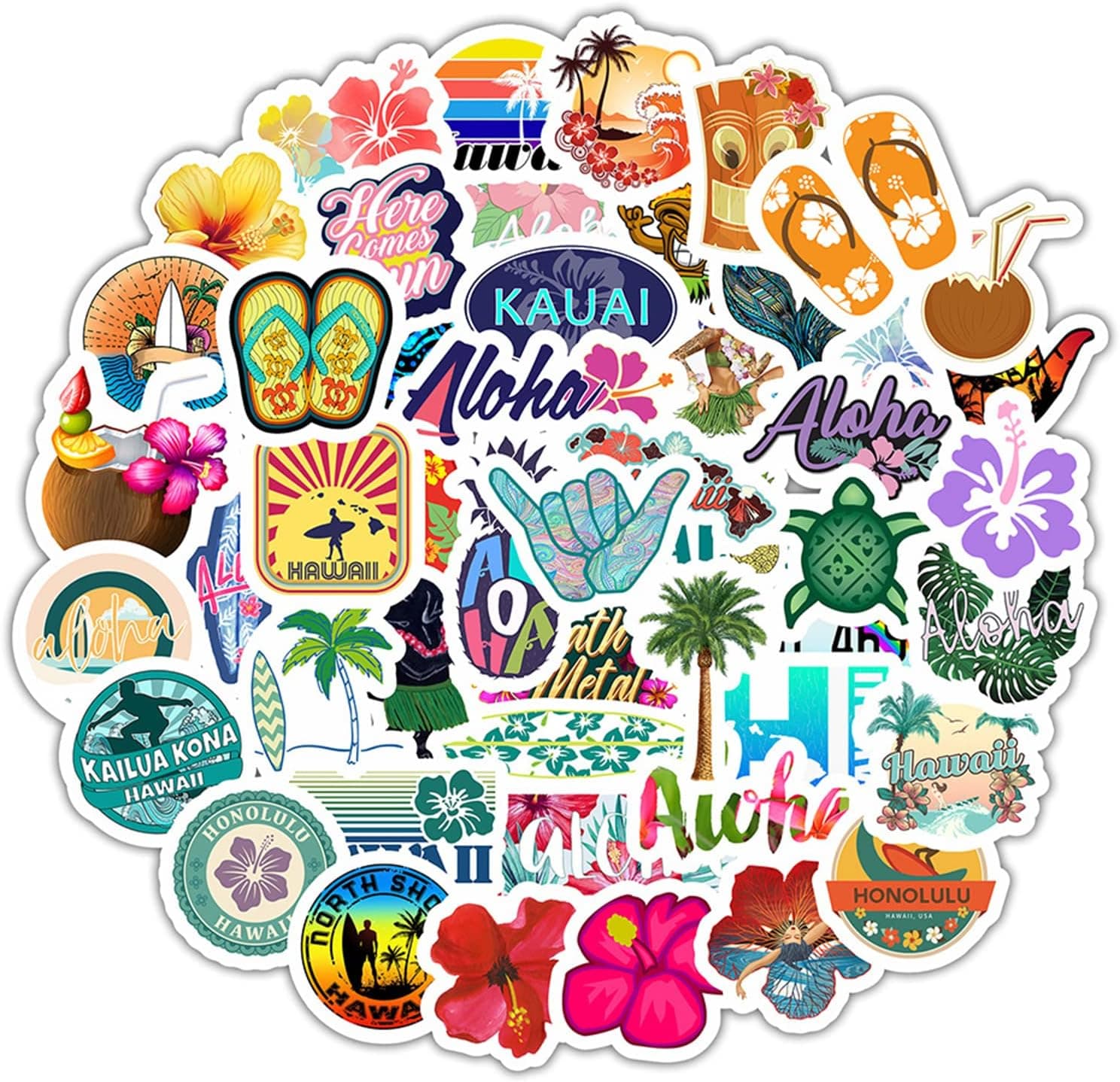 MAIOUSU STORE 50pc Hawaii Beach Turtle Stickers, Tropical Style Colorful Sea Turtle Vinyl Waterproof Stickers for Water Bottle Laptop Luggage Helmet Skateboard Snowboard Guitar Scrapbook Phone Gifts for Teens Girls Kids Adult