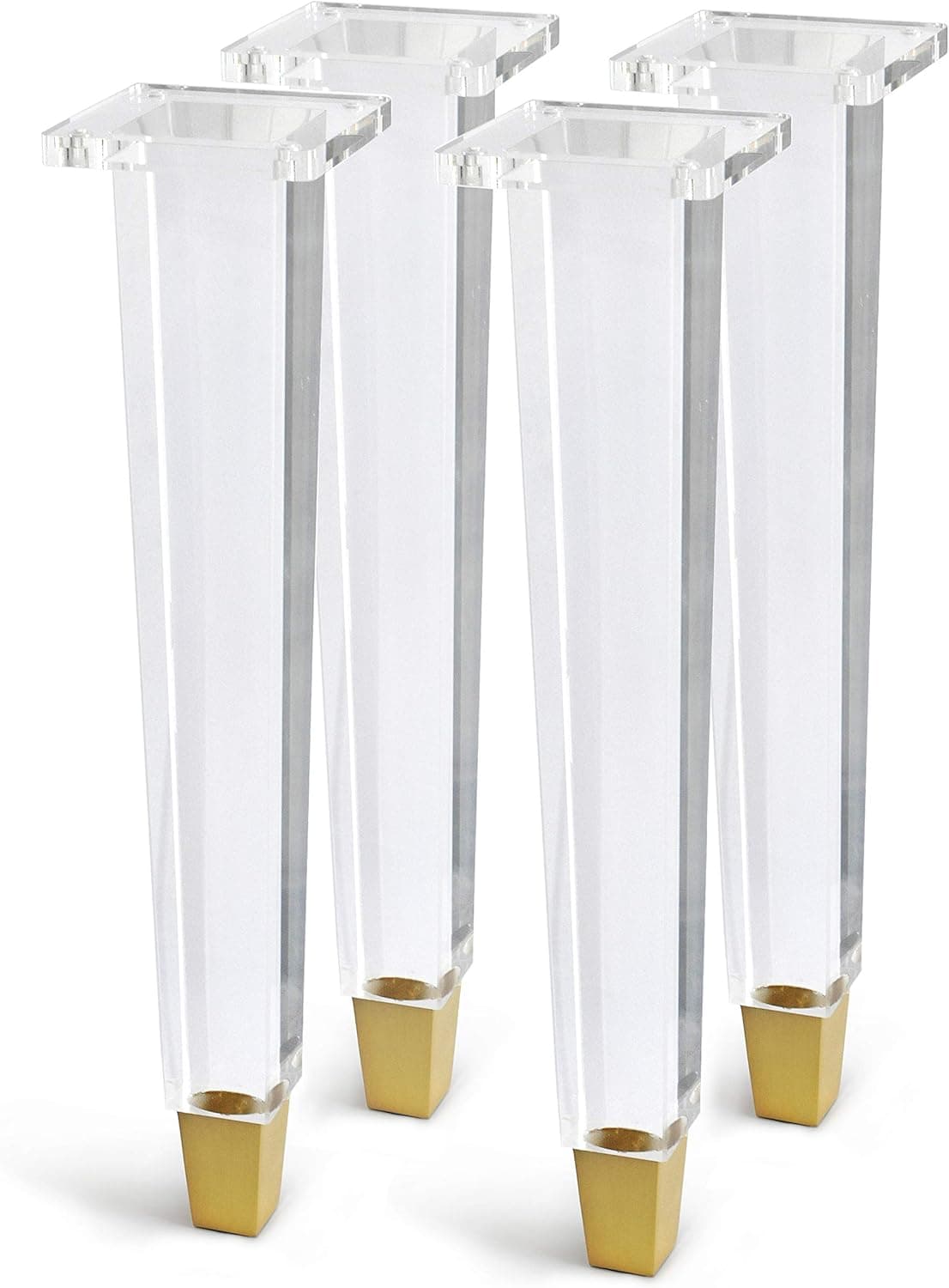 JEREVER 16 Inch Acrylic Furniture Legs Set of 4,Coffee Table,Desk,Bench Replacement Leg Home DIY Projects Modern Clear Decor (Square Leg/Gold Feet)