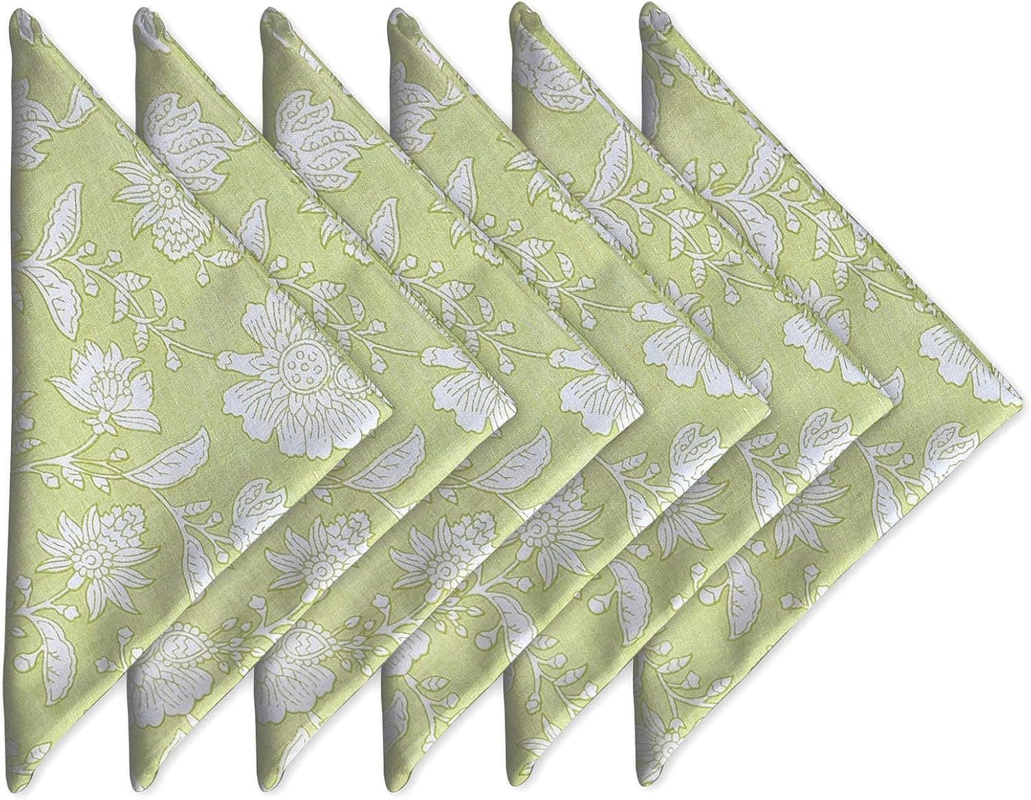 Craftbot Soft Cotton Dinner Napkins 18x18 inches - Washable Cloth Thin Napkins Set of 6 - Everyday Use or Dinner Party and Events - Light Green Floral Lightweight Indian Block Print Fabric