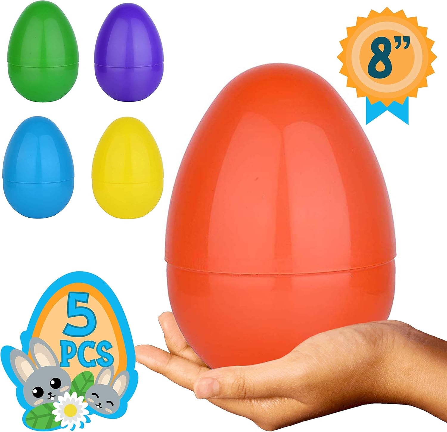 Totem World 5 Jumbo Fillable Plastic Easter Egg Hunt Party Supply - 8-Inch Easter Egg in Assorted Colors