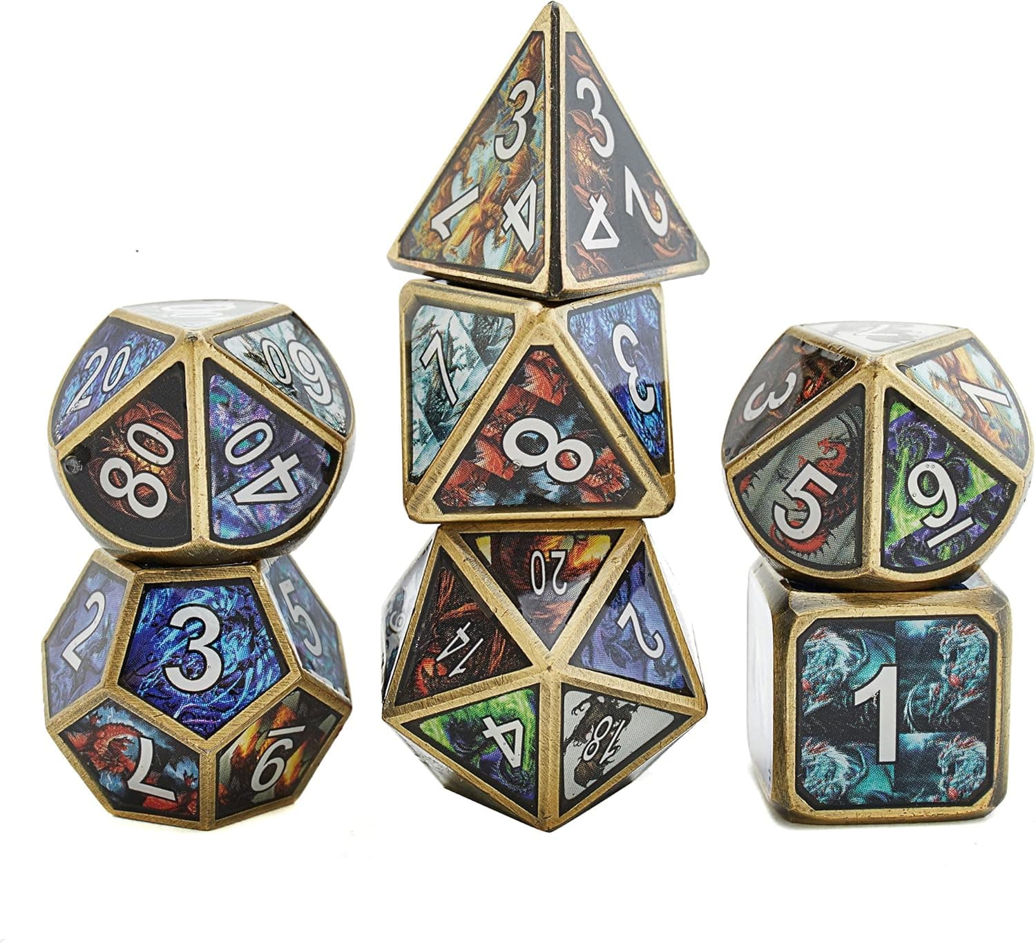 Dungeons and Dragons Design Polyhedral Metal Game Dice with Antique Iron Edge 7pcs Set for DND RPG MTG Table Games Pathfinder Shadowrun and Math Teaching D4 D6 D8 D10 D12 D20