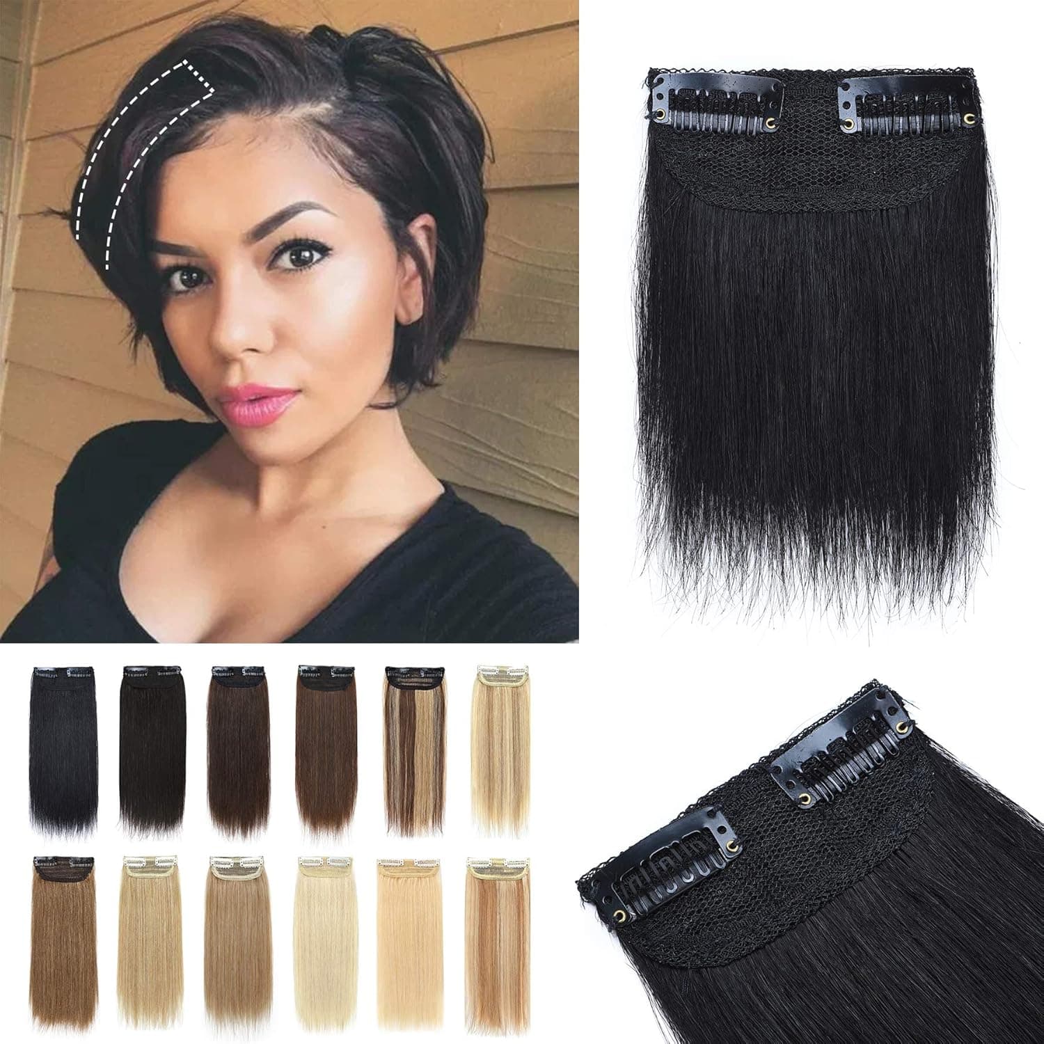 S-noilite Clip in Hair Extensions for Short Hair 100% Real Human Hair 2PCS 2 Clips Clip in Hairpieces For Women with Thinning Hair Add Hair Volume 16g 4Inch-Jet Black