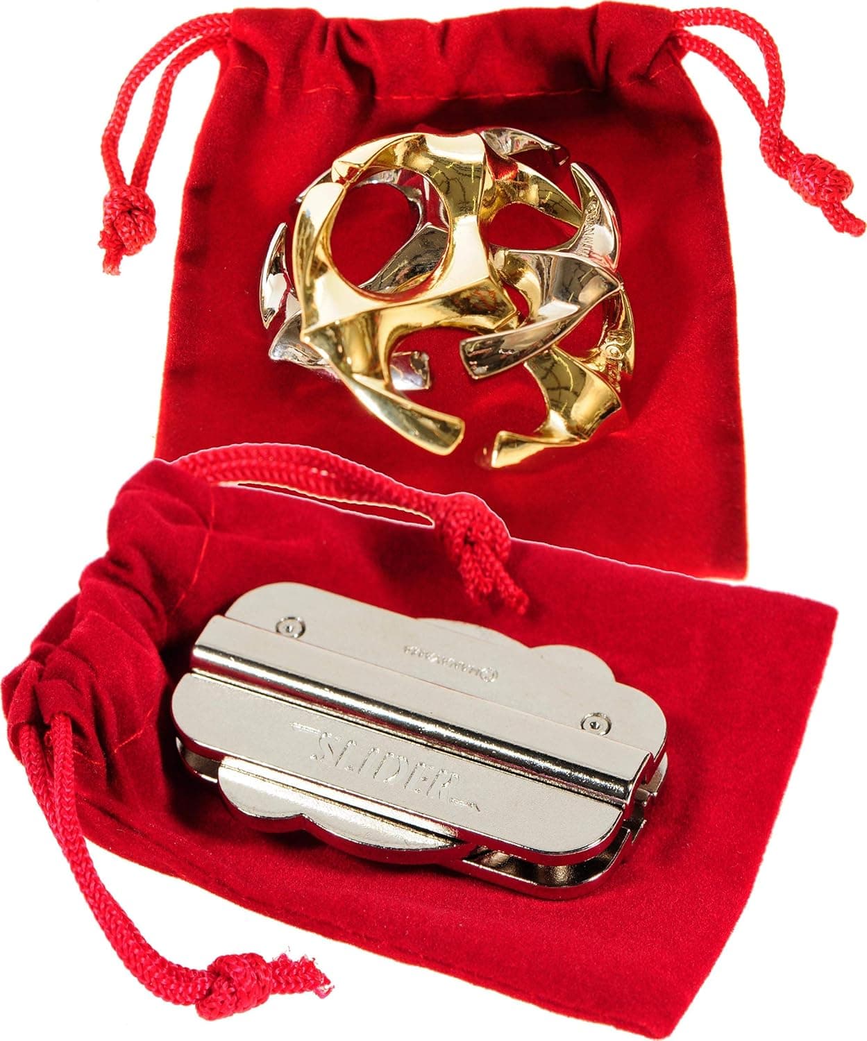 Slider & Rotor New 2020 Hanayama Puzzles, with RED Velveteen Drawstring Pouches, Bundled