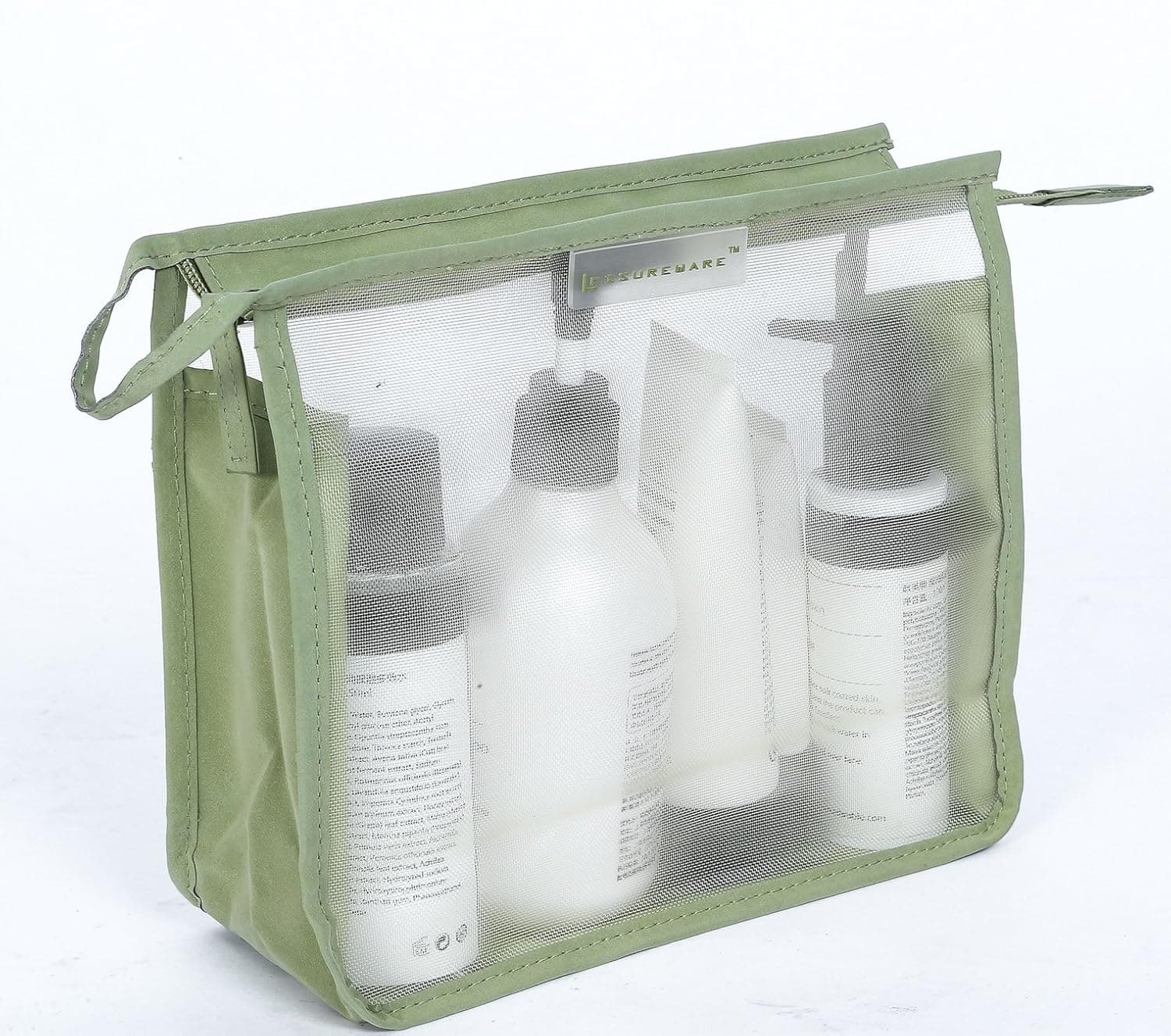 LEISUREWARE- Portable Travel Toiletry Pouch Mesh Cosmetic Bag with Zipper
