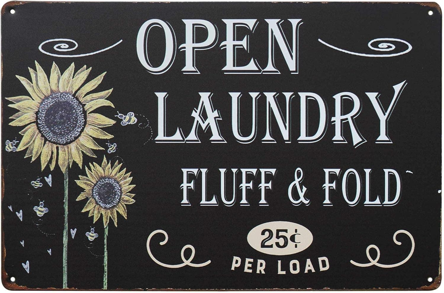 PXIYOU Sunflower Open Laundry Fluff Fold Vintage Farmhouse Laundry Room Sign Country Wall Decor Wash Room Signs Wall Home Decor Art Hanging Signs 8X12Inch