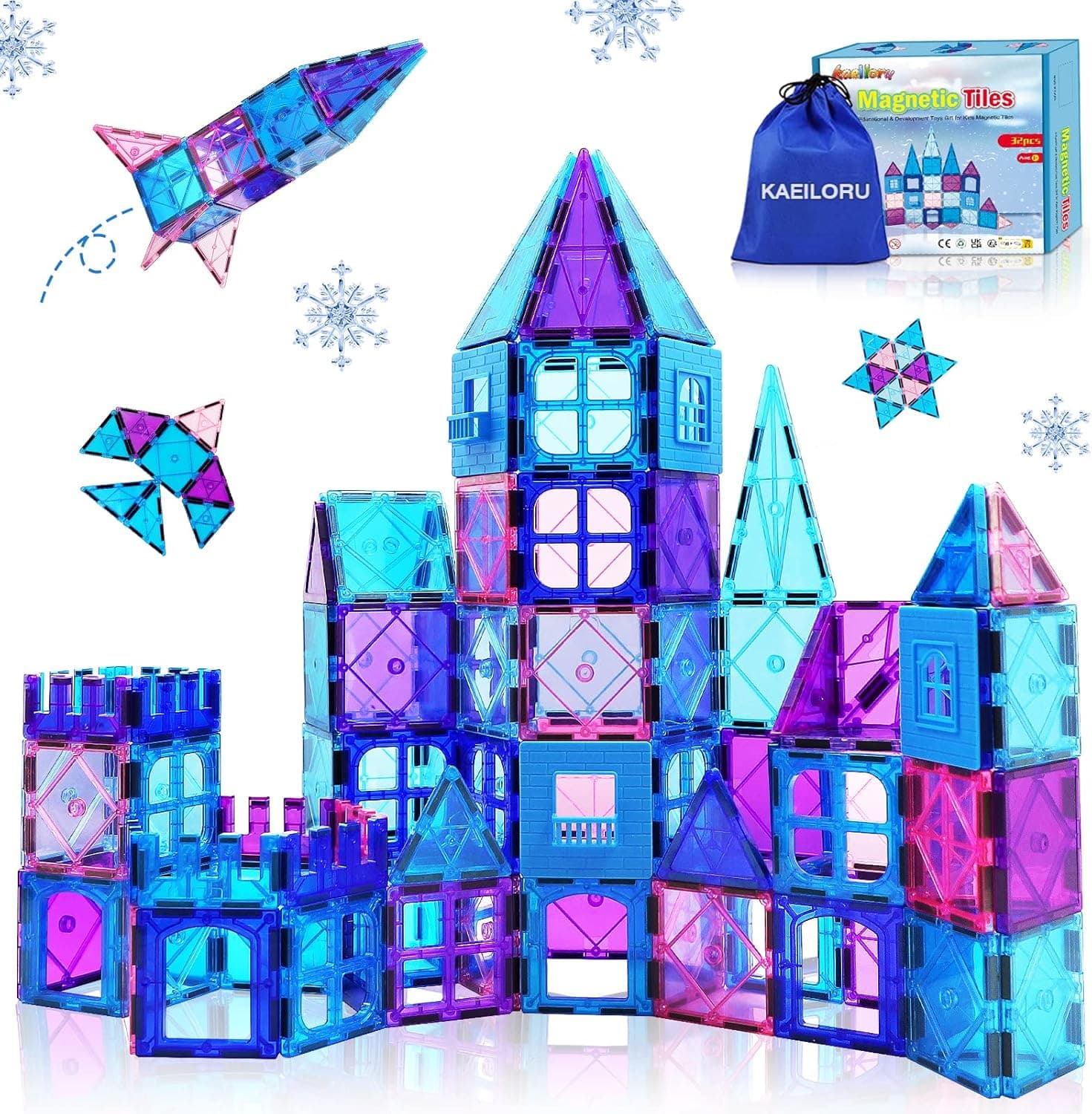 Magnetic Tiles 3D Kids Toys for Girl Age 4-7 Educational Magnetic Building Blocks Girl Toys Age 2-4 5 6-8 Princess Castle Pretend Play Toys for Kids Age 3 4-5 6 8-10 Year Old Girl Boy Birthday Gifts
