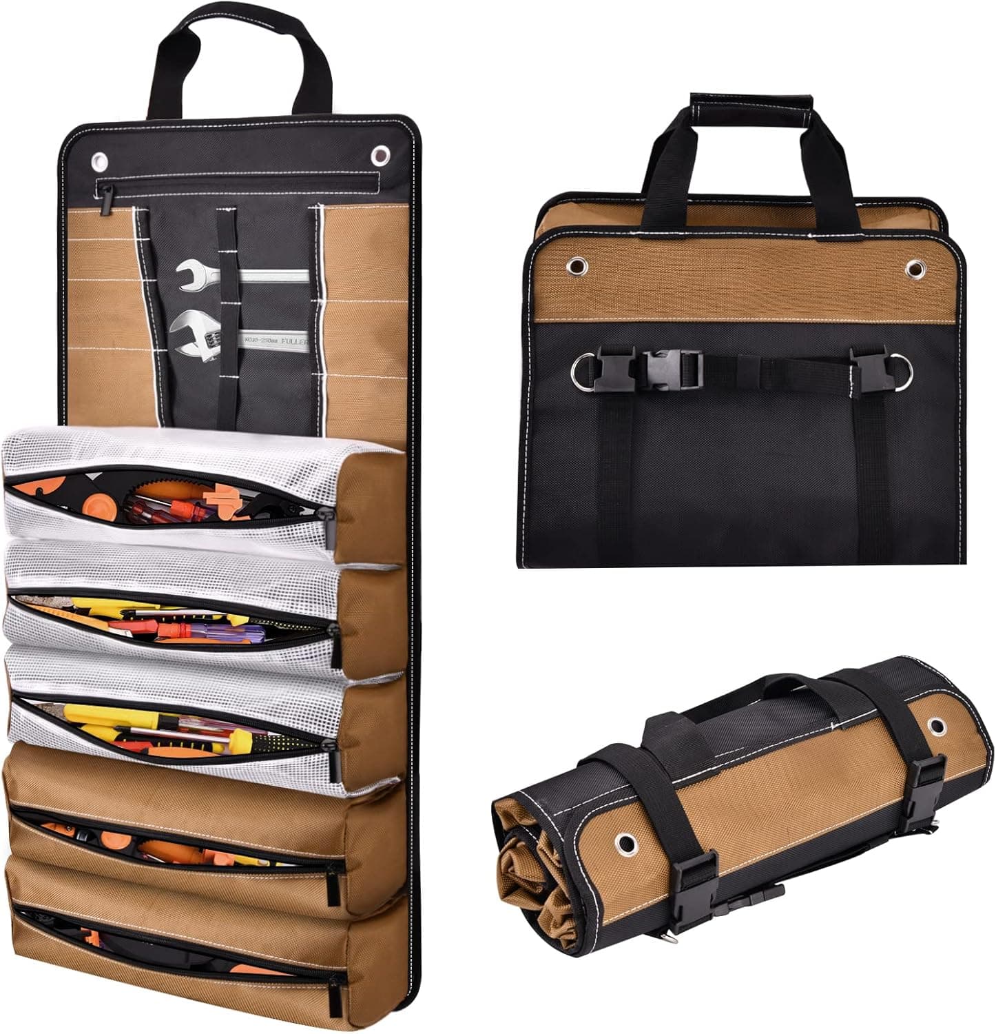 Men's Tool Roll Bag - Heavy Duty 1800D Tool Roll Up Bag, Wrench Organizer Waterproof Storage Strong Nylon Tool Pouch for Motorcycle Car
