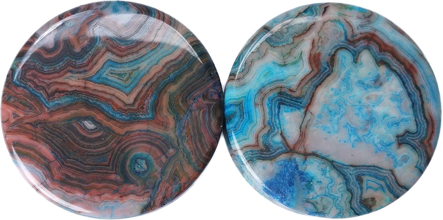 Covet Body Jewelry Pair 8G-38mm Blue Agate Stone Plugs Tunnels Gauges Double Flare Organic Brown White