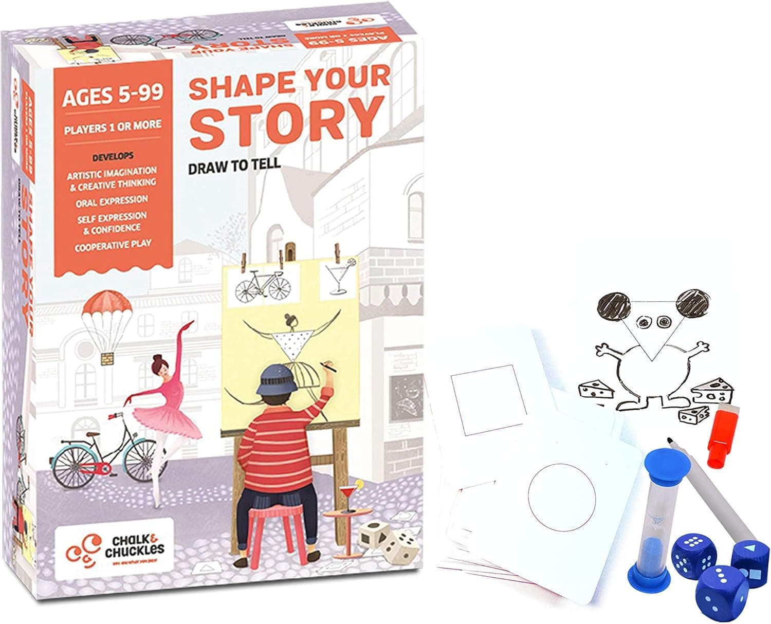 Chalk and Chuckles Shape Your Story - Drawing and Storytelling Game - Creativity and Fun, Perfect for Classrooms and Families Ages 5 to 99 Years