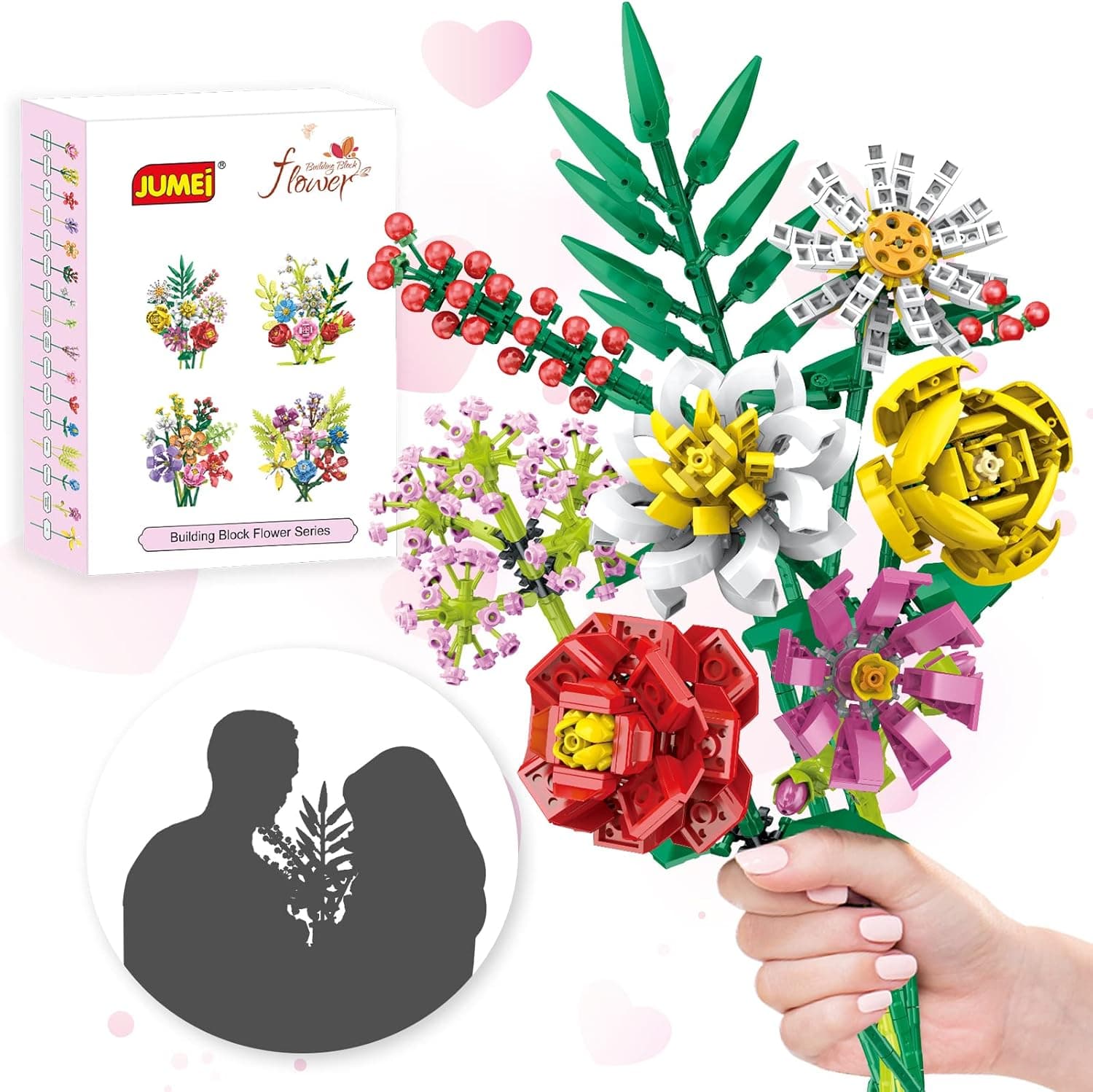 Flower Bouquet Building Kit,(682 Pieces)JUMEI Flower Building Blocks Sets,Artificial Flowers Botanical Collection Building Block for Adults & Girls,Mothers Day Valentines Birthday Gifts for Mom Women