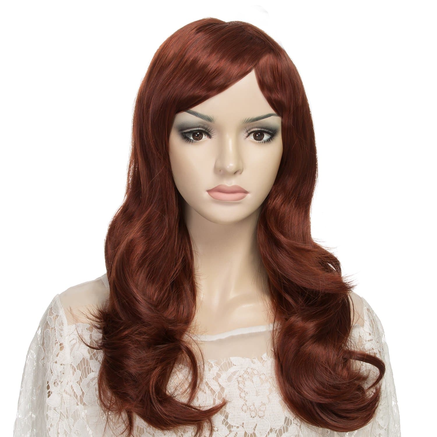 DAOTS Wig, Redish Brown Wigs for Women with Wig Cap and Bobby Pins, 22" Medium Length Wavy Wig, Daily Use Cosplay Wig