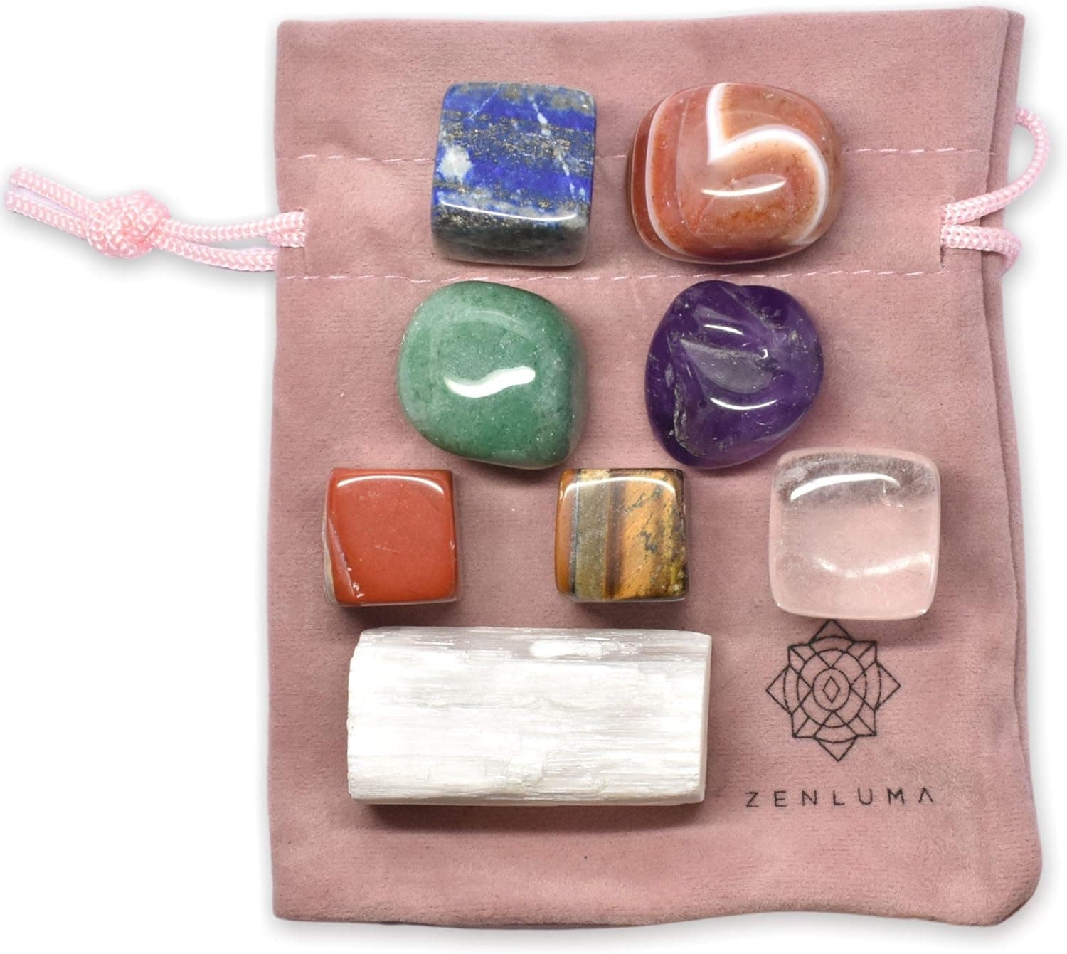 Zenluma 7 Chakra Stones, Healing Crystals Set with 7 Tumbled Stones for Crystal Healing and Mineral Collecting. Chakra Crystals, Gemstones and Crystals for Reiki, Meditation, Chakra