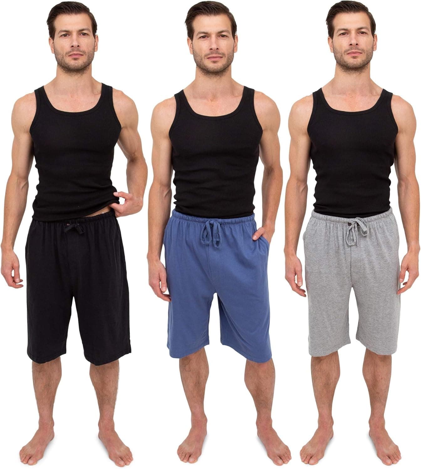 Andrew Scott Men's 3 Pack Soft & Light Cotton Drawstring Yoga Lounge & Sleep Jam Shorts/Jersey Shorts with Pockets