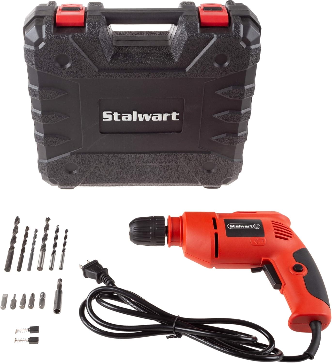Electric Power Drill with 6-Foot Cord – Variable Speed, Reversable Wired Screwdriver with Bubble Level, Carrying Case and Accessories by Stalwart
