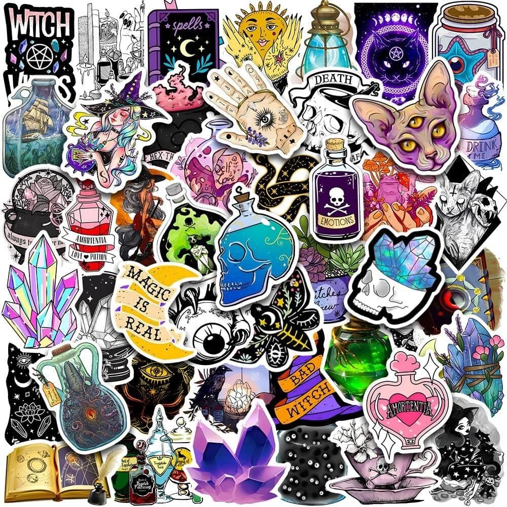 Witchy Apothecary Stickers |100PCS Witch Sticker Packs, Cool,Witchy,Crystal Stickers, Astrology,Tarot,Goth Stickers for Water Bottle, Skateboard,Refrigerator,Hydro Flasks, Decal for Teens and Aldults