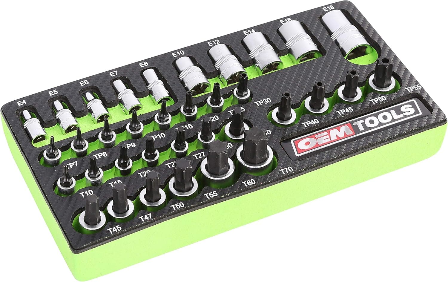 OEMTOOLS 23991 35 Piece Multi-Drive Star Socket Set, Torx Socket Set with EVA Foam Tray, Designed to Fit in Cabinets and Tool Boxes, Easy Identification