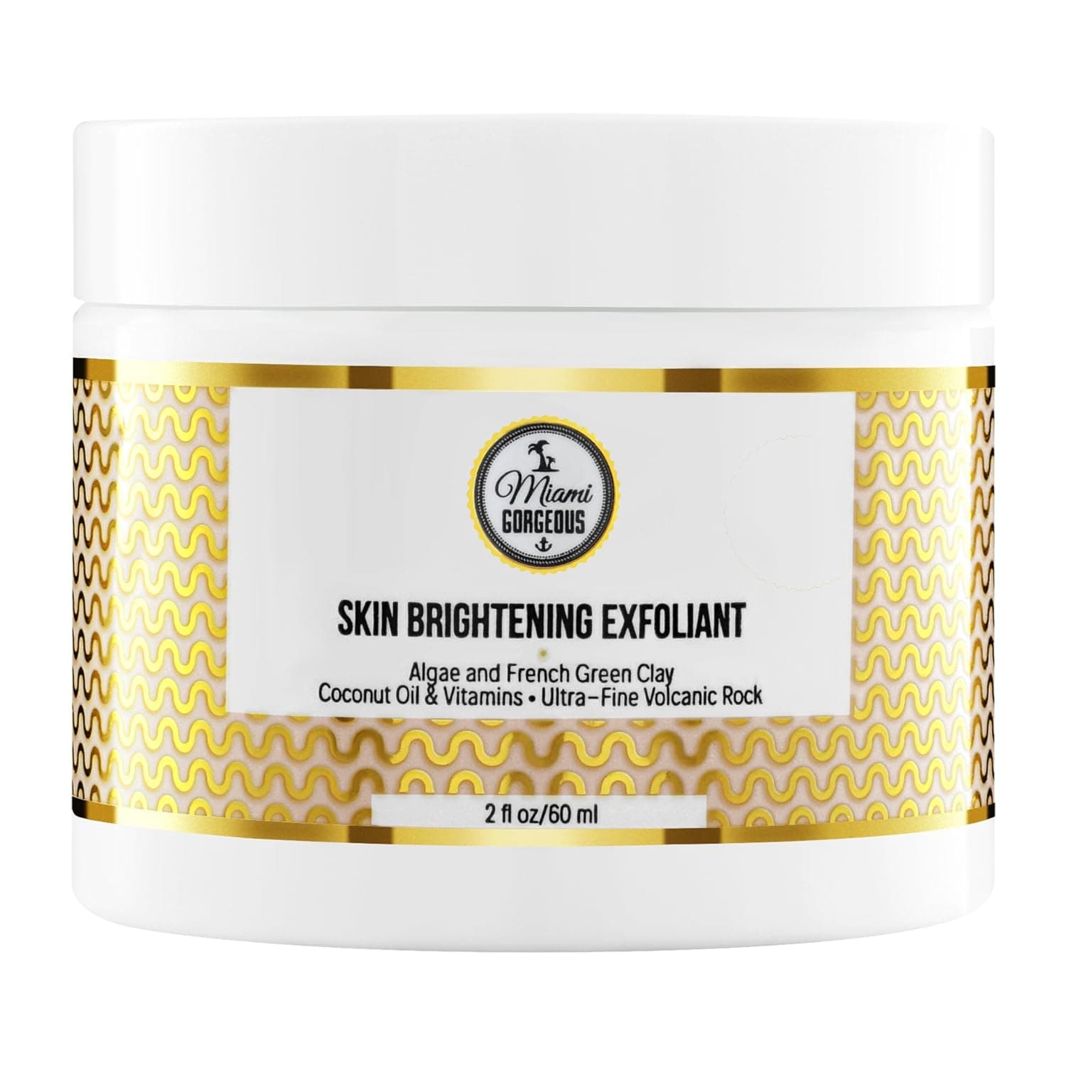 Brightening Facial Scrub by Miami Gorgeous, Coconut Oil, Sea Algae and French Green Clay Exfoliating Face Scrub and Facial Mask for Skin Brightening, Purifies Pores, Absorbs Oil, and Hydrate Skin