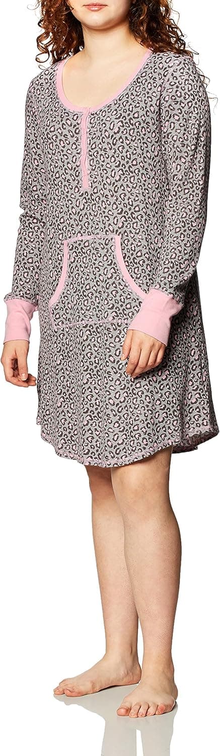 Amazon Brand - Mae Women's Sleepwear Thermal Henley Long Sleeve Nightgown