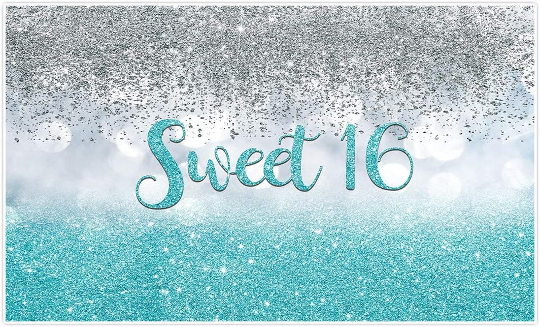 Allenjoy Sweet 16 Silver Blue Bokeh Glitter Backdrop 5x3ft for Girls Happy 16th Birthday Party Decorations Banner Vinyl Photography Photo Booths Studio Props Supplies Photo Background
