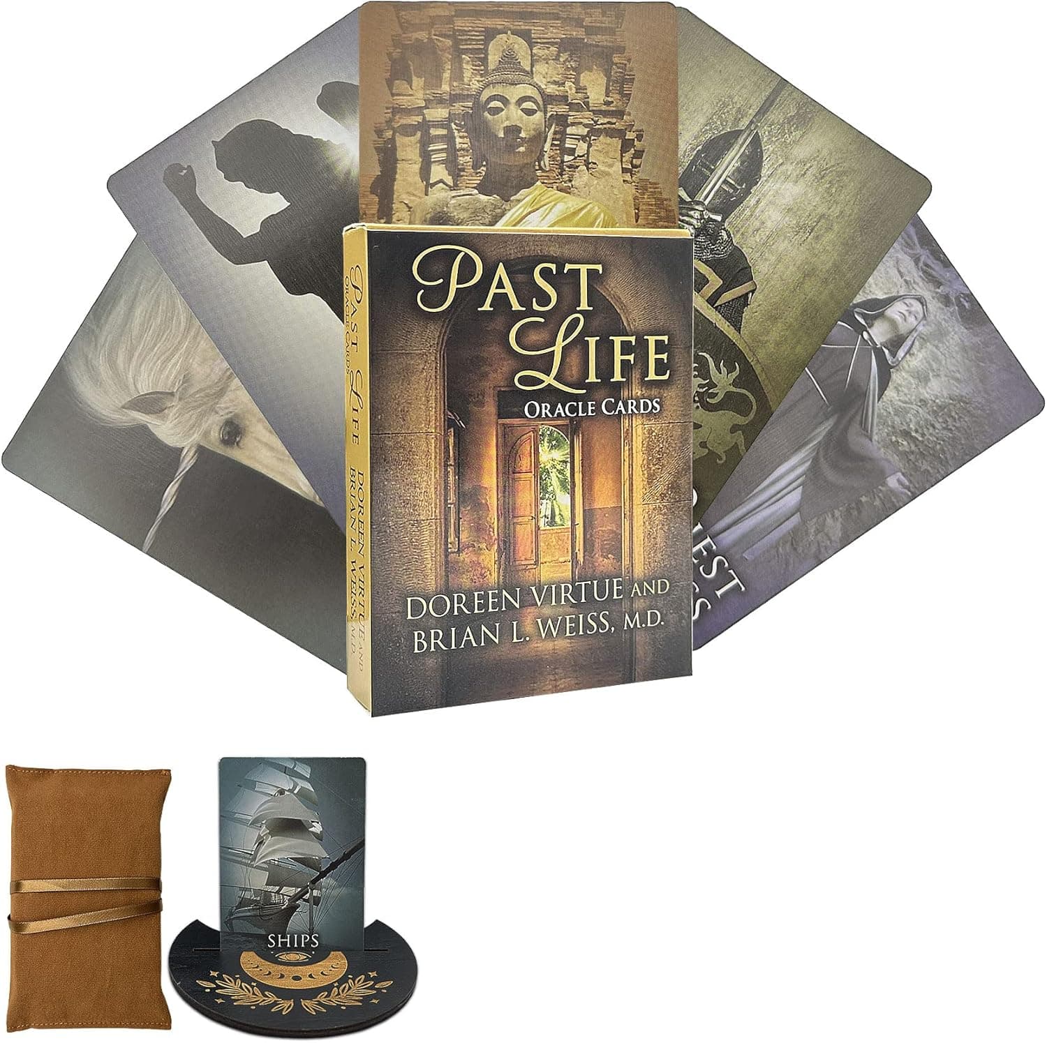 knana 3pcs Past Life Oracle Cards Deck Wiccan Supplies and Tools Mini Tarot Deck Contains Tarot Bag and Wooden Tarot Card Holder Stand Suitable for Tarot Beginners and Witchcraft Lovers