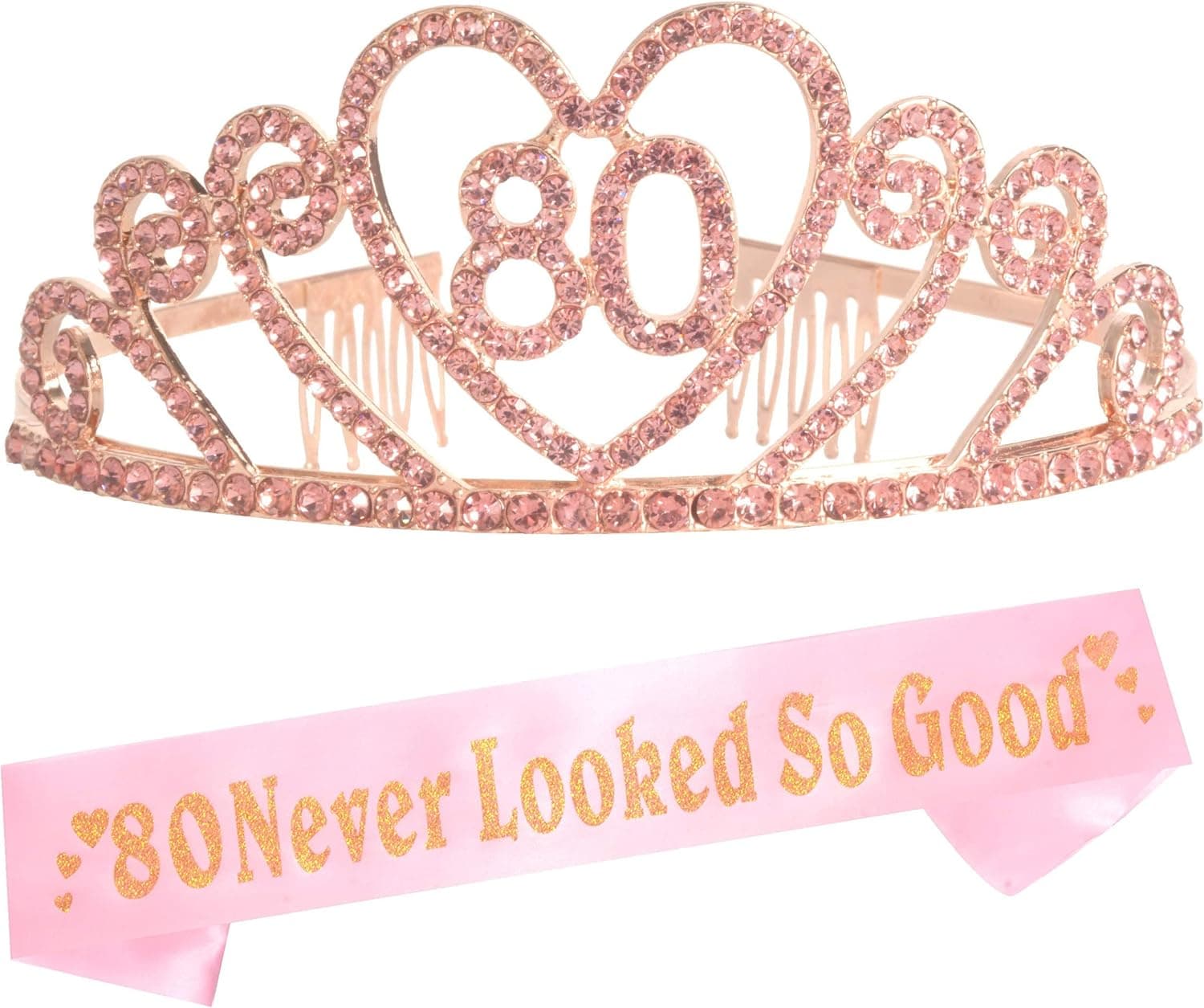 MEANT2TOBE 80th Birthday Sash and Tiara for Women - Fabulous Glitter Sash + Gravity Rhinestone Pink Premium Metal Tiara for Her, 80th Birthday Gifts for 80 Celebration