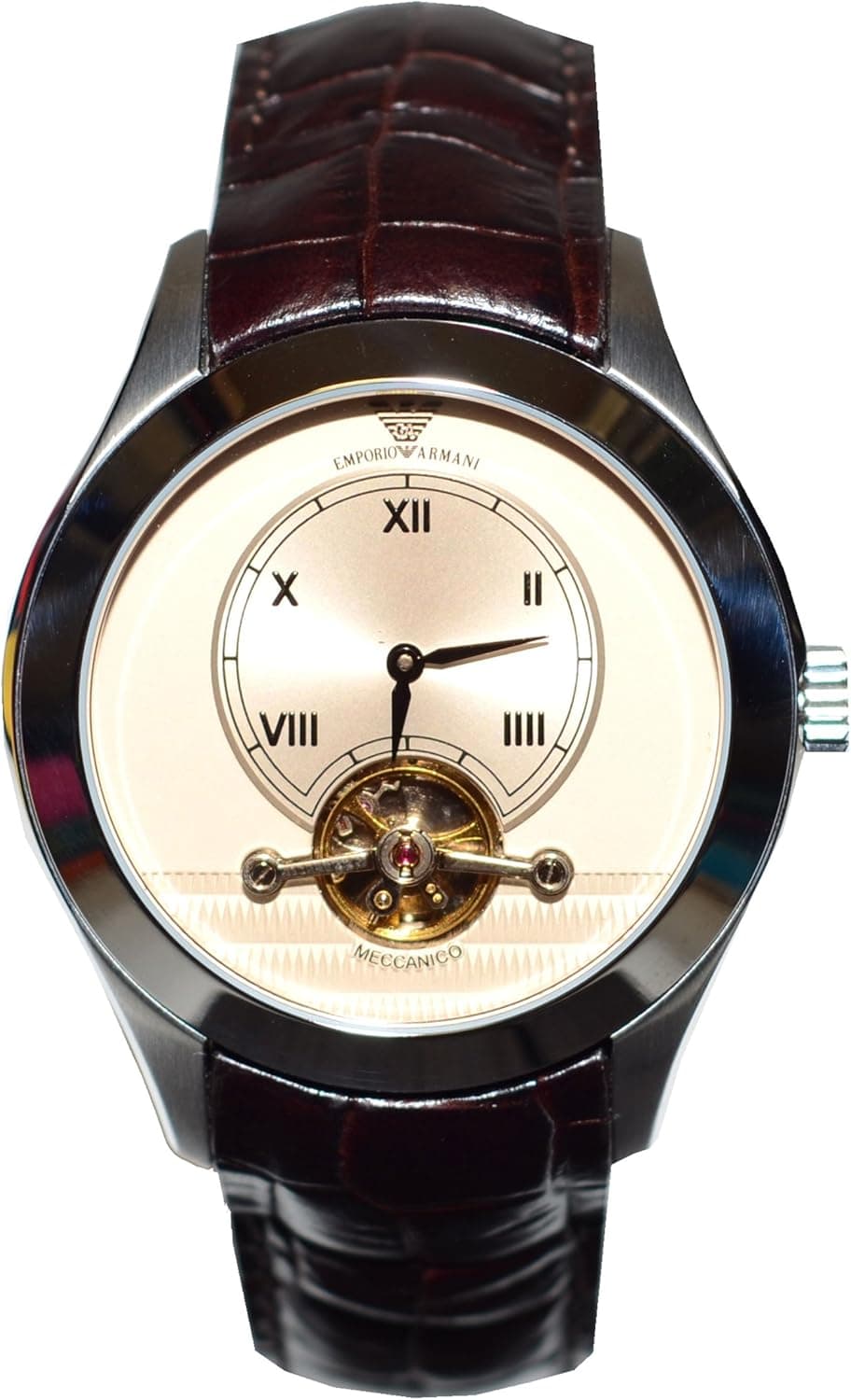 Emporio Armani Meccanico Brown Leather Strap Automatic Mens Watch AR4638