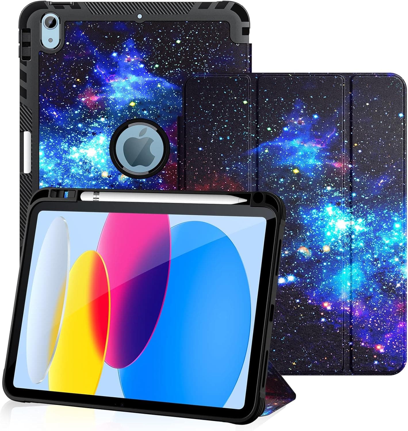 Uamark for iPad 10th Generation Case 10.9 inch 2022 with Pencil Holder,Marble Design Shockproof Slim Tri-fold Stand Soft TPU Back(Auto Sleep/Wake) Case for for New Apple iPad 10.9 inch 2022,Blue