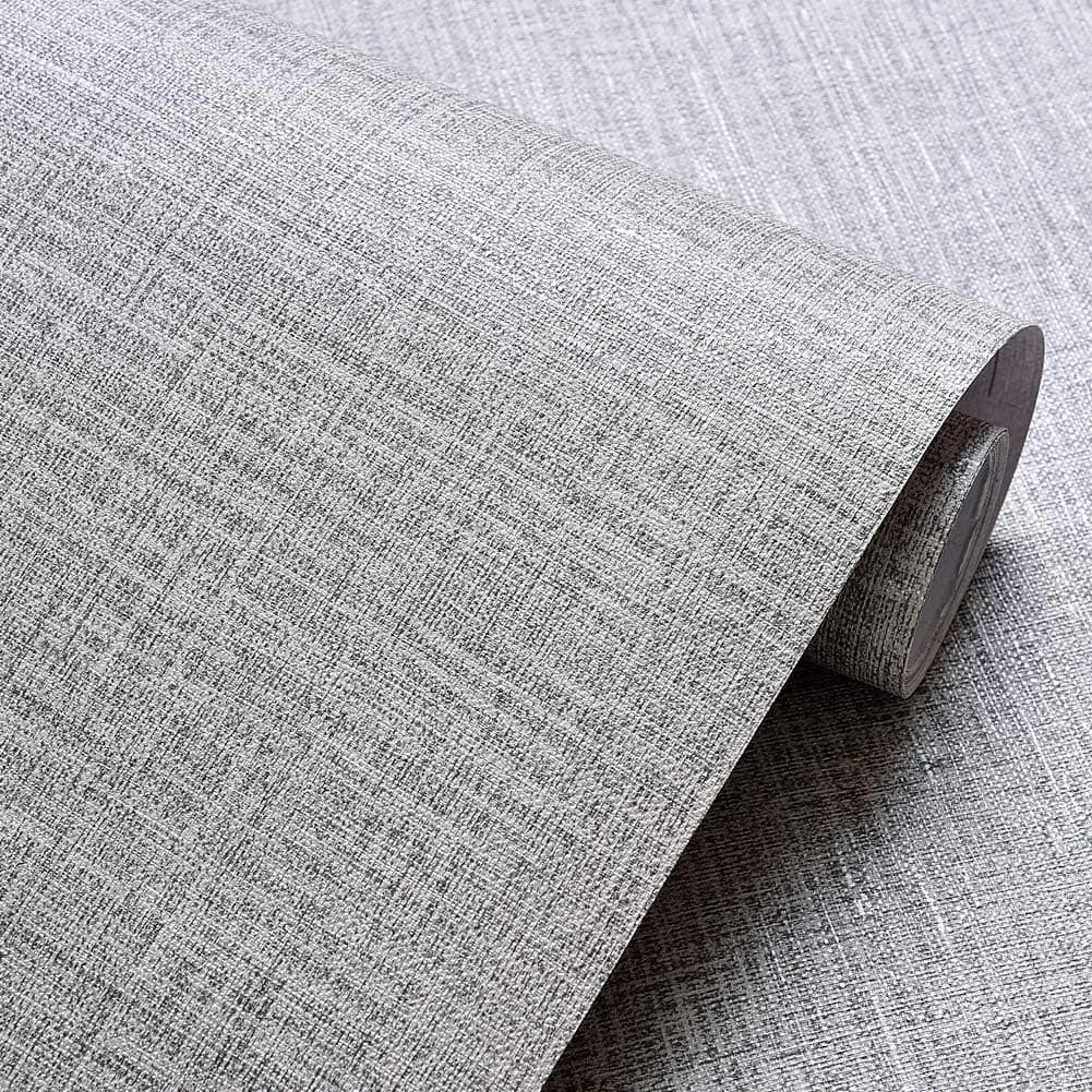 Z302 Faux Grasscloth Peel and Stick Wallpaper Gray Linen Self Adhesive Contact Paper Wall Decoration 24in x 19.7ft