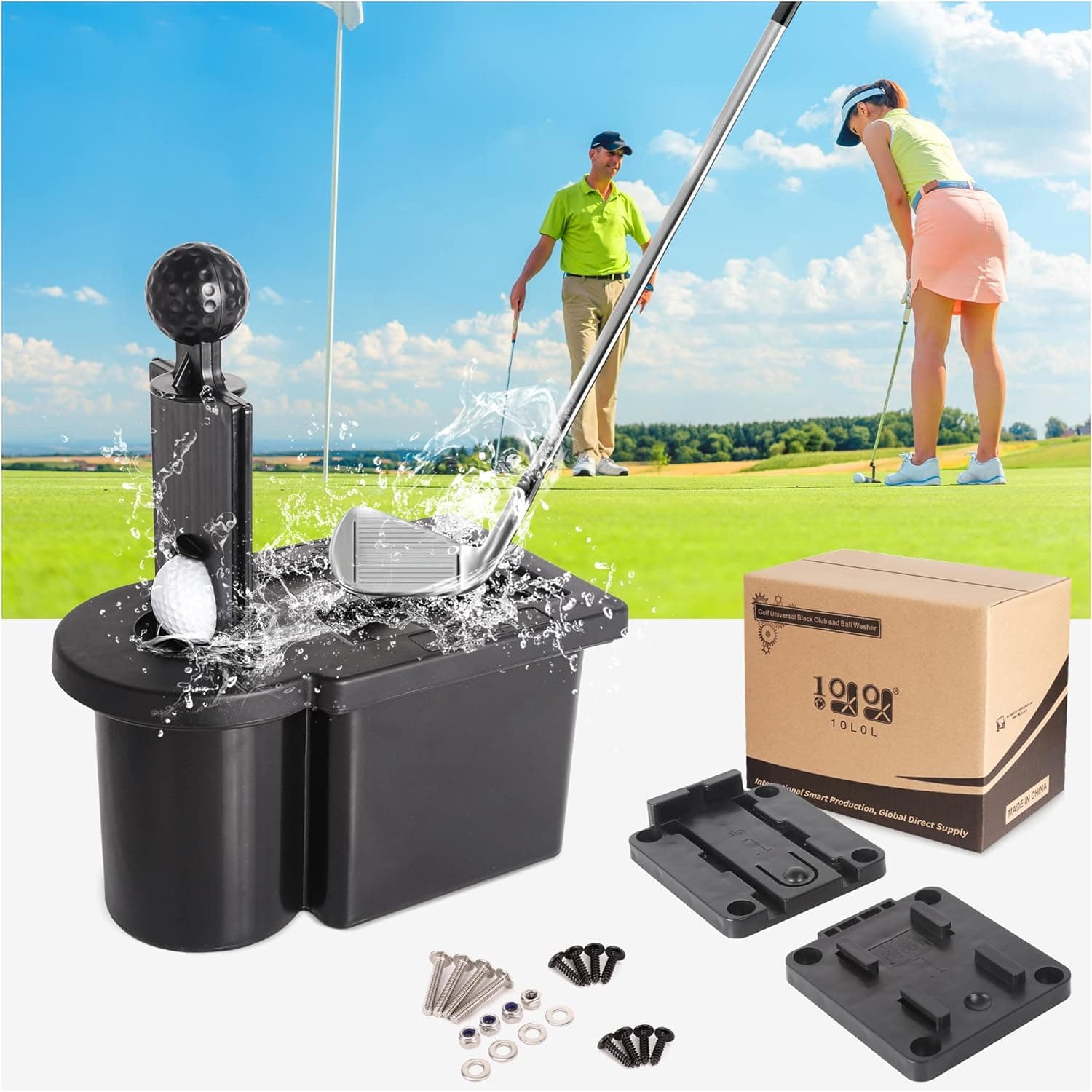 10L0L Detachable Golf Cart Ball Washer Removable Club Head Cleaner Universal for EZGO TXT RXV & Club Car DS Precedent & Yamaha Models